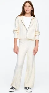 New Gap Kids Girls Ivory Cable Knit Cardigan Sweater Pant Set 8 10 CashSoft Zip - Picture 1 of 2