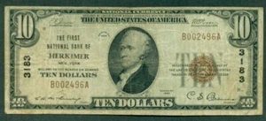$10.00 Nuevo Caja, Primer Nuevo Caja Herkimer, Nueva York, 1929, fr. #1801-1, en muy buen estado - Imagen 1 de 2