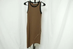 MICHAEL STARS bodycon dress sleeveless black tan stripes asymmetric hem sz S - Picture 1 of 5