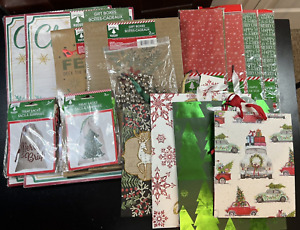 Christmas Holiday Gift Bags Burlap Goodie Bags Gift Boxes Tissue Paper Bells Lot