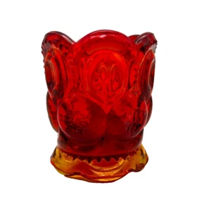 L.E. Smith Ruby Amberina Cadmium Moon & Stars Glass Toothpick Holder - Picture 1 of 10