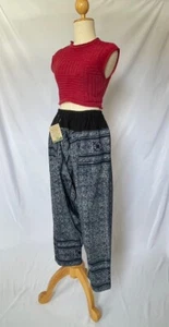 Pantalone lungo unisex stile Thai Hmong nero cotone tessuto a mano scrittura candela harem - Foto 1 di 48