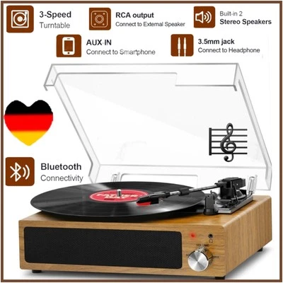 FYDEE VINYL Plattenspieler, Bluetooth, Schallplattenspieler mit stereo Lautsprecher 3 gang