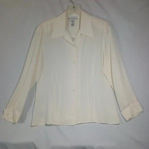 Evan Picone 100% Silk Top Women's 8 Ivory Button Front Pleated Capsule Dressy - Picture 1 of 13