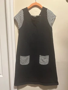 Girl's Gymboree Size 8 Black Dress with White Stripes on Pockets and Sleeves - Picture 1 of 7