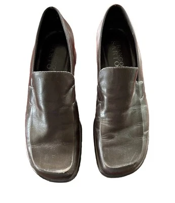 Franco Sarto Womens 9M Leather Block Heeled Loafers Slip On Brown Shoes Brazil - Image 1 of 4