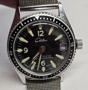 Orologio Vintage Chateau Stile Divers Lunetta Girevole Carica Manuale FUNZIONA SPEDIZIONE GRATUITA - Foto 1 di 5