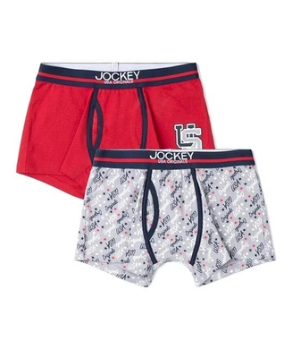 Jockey UB03 Boys Stretch Printed Trunks (2 Pack) | Soft Waistband | Prints May V - Image 1 of 4