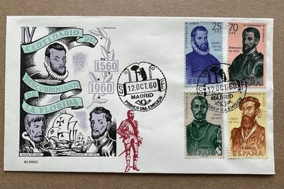 Spain 1960 Florida Discovery FDC Complete Set 4 Stamps Madrid Cancel - Image 1 of 4
