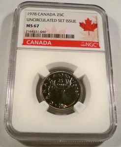 1978 CANADA 25c NGC MS 67 QUARTER BRIGHT WHITE MS67 - Picture 1 of 4
