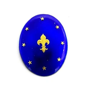 NOS Antique Oval Cobalt Blue Enamel Inlaid Gold Fleur De Lis Plaque Piece #B57 - Picture 1 of 2