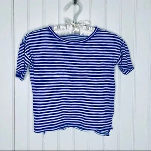 Girls 6/7 Old Navy Blue White Stripe Short Sleeve Boyfriend Drop Shoulder Shirt - Picture 1 of 2