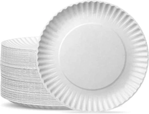 Uncoated White Paper Plates - Disposable Party Plates [9 Inch - 200 Count - Picture 1 of 11