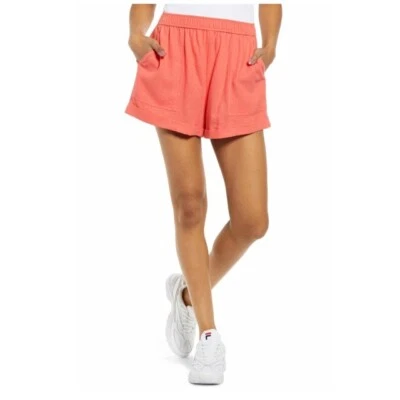 Pantalones Cortos BP Dobladillo con Puños Mezcla de Lino Bolsillos Pull On Coral Naranja Talla M Foto 1 de 4