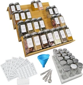 Spice Drawer Organizer with Jars and Labels, Bamboo Spice Rack For Drawer - Picture 1 of 8