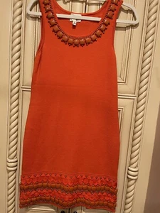 Milly Coral Orange Knit Dress With Stunning Decorative Elements, Sz S, Preowned - Picture 1 of 10