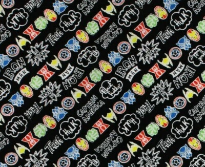 TELA FAT QUARTER MARVEL DOODLE LOGO Y PALABRAS SUPERHÉROE THOR HULK PANTERA NEGRA Foto 1 de 3