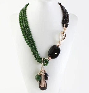 Collana lunga multifilo Vanto in argento rosato, onice e giada con pendenti - Picture 1 of 4