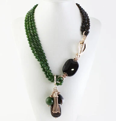 Collana lunga multifilo Vanto in argento rosato, onice e giada con pendenti - Immagine 1 di 4