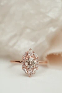 Surprise 1CT Round Cut Moissanite Cluster Engagement Ring 14K Rose Gold Plated - Picture 1 of 11