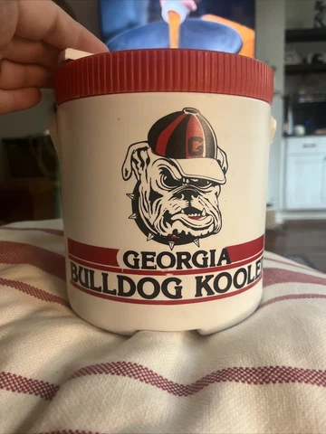 Vintage KOOLER GEROGIA BULLDOGS RED AND WHITE COOLER WITH SINGLE HANDLE UGA Frat Cover