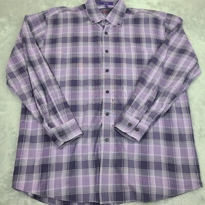 Alan Flusser Mens Medium Purple Plaid Long Sleeve Button Up Flip Cuff Shirt - Picture 1 of 7