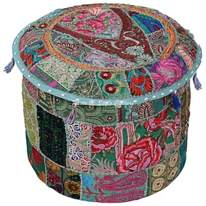 Indian Patchwork Pouf Ottoman Pouffe Poof Floor Foot Stool Ethnic Decorative - Picture 1 of 5