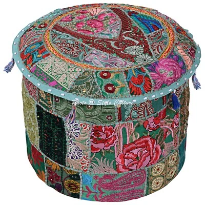 Indian Patchwork Pouf Ottoman Pouffe Poof Floor Foot Stool Ethnic Decorative - Image 1 of 4