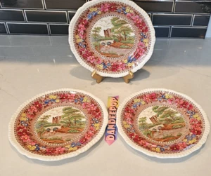 Antique Delft Spode Copeland England 3 Piece Nottar Bridge 226336 Dinner Plates - Picture 1 of 22