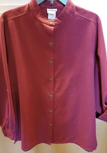 Bon Worth Women's Size Med Shades of Maroon Neckline Collar Blouse Wj37 - Picture 1 of 5