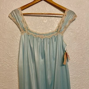 Camicia da notte vintage Maidenform Dreamwear lunga blu pizzo nylon S nuova! - Foto 1 di 9