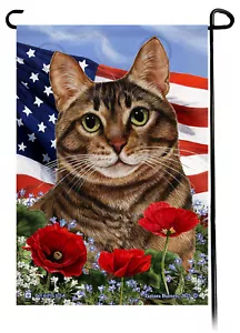 Patriotic Flowers Garden Flag - Brown Tabby Cat - Picture 1 of 1