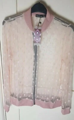 Boohoo Dusty Pink Polka Dot Net Jacket Size 8 - Image 1 of 4