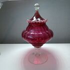 Vintage Empoli Italian Decorative Cranberry glass candy / apothecary jar