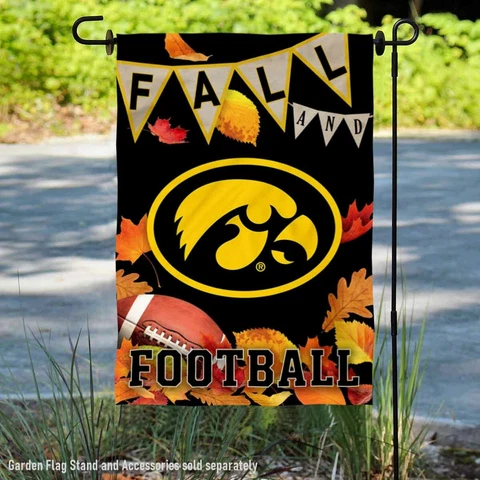 Iowa Hawkeyes Fall Leaves Football Season Garden Flag and Yard Banner Cover