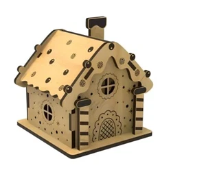 DIY Wooden Christmas House Kit ( Decorations) Approx. 4"X3.5" Holiday Craft Nice - Picture 1 of 3