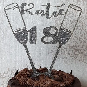 Champagne Personalised Cake Topper, 18th, 21st Birthday Party Cake, Any Name Age - Picture 1 of 8