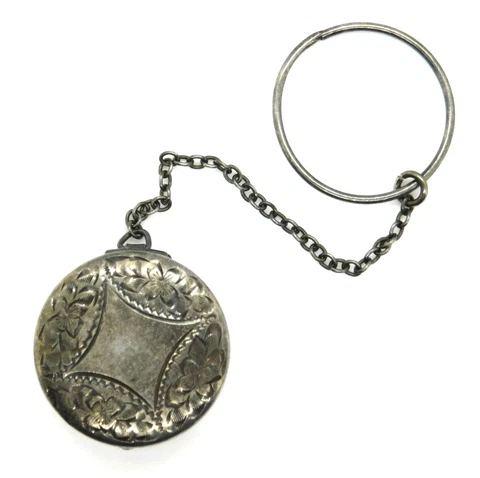 Vintage 925 Sterling Silver Floral Pattern Snuff Pill Trinket Box on Chain Cover