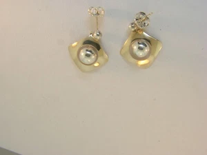 14K AND STERLING SILVER NABCO DESIGNER EARRINGS SIGNED - Picture 1 of 6