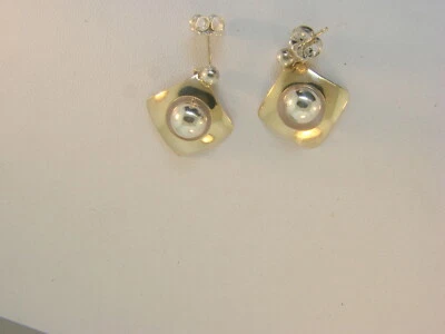 14K AND STERLING SILVER NABCO DESIGNER EARRINGS SIGNED - Image 1 of 4