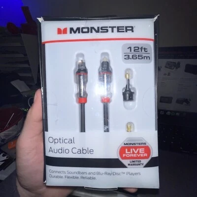 Monster Optical Audio Cable 12ft Toslink with adapters Open box New - Image 1 of 2
