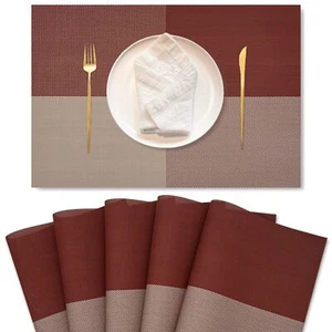 Table Placemats Set of 6 - PVC Heat-Resistant Placemats Washable Kitchen Tabl... - Picture 1 of 9