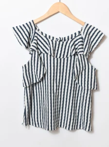 Anthropologie Eva Franco strukturiertes blau gestreiftes ärmelloses Top Schleifendetail Größe S - Bild 1 von 11