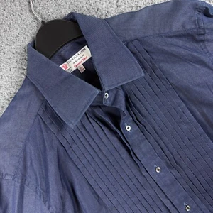 Turnbull Asser Tuxedo Shirt Mens 15.5 Blue Indigo Formal Pleated Pin Tuck Dinner - Picture 1 of 9