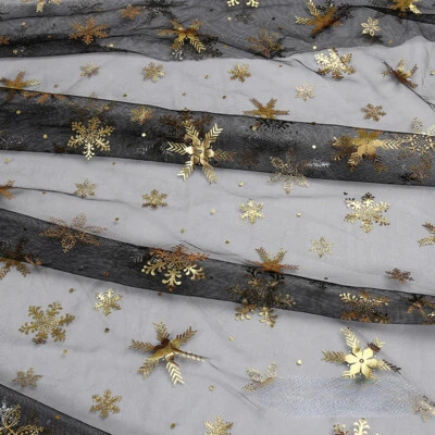 Netz Glänzend Schneeflocke Bedruckter Stoff Tüll für Nähen Kinder Prinzessin - Bild 1 von 4