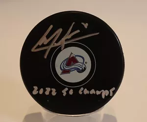 Cale Makar Autographed/Inscribed "2022 SC Champs" Avalanche Logo Puck - Picture 1 of 2