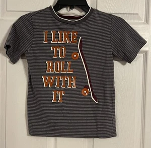 Toughskins Boys Size Large (7) Striped Tshirt Gray And White Graphic Tshirt - Picture 1 of 16