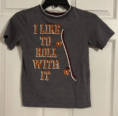 Toughskins мальчиков размер большой (7) в полоску футболка серый и белый графический футболка - Изображение 1 из 4