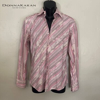 Donna Karan Splatter Stretch Long Sleeve Shirt Small Gently worn 70% cotton - Image 1 of 4