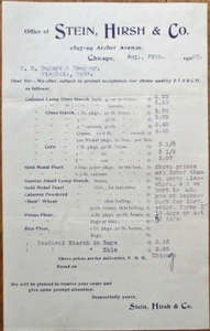 Stärke/Mais/Blume 1903 Preisliste nach Virginia, Montana MT - Stein, Hirsh & Co. - Bild 1 von 1